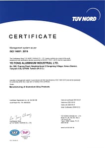 Ye Fong ISO 14001 certificate